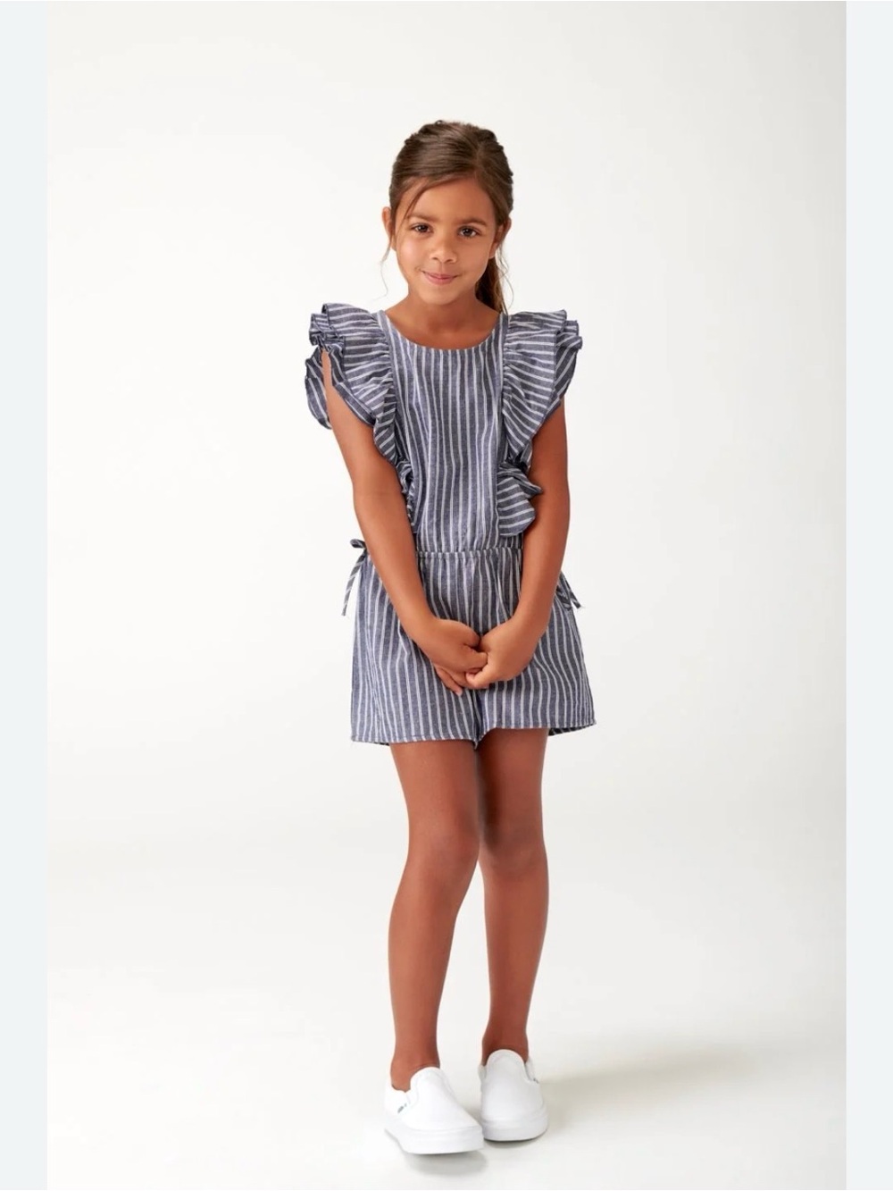 Truly Me Black and White Striped Ruffle Romper